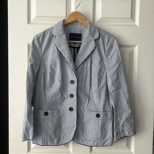 Women’s lightweight blue/white striped cotton blazer, 12